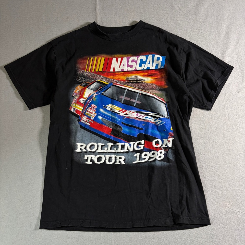 Vintage 1998 NASCAR Rolling On‎ Tour Winston Cup Schedule Shirt Mens Large Black